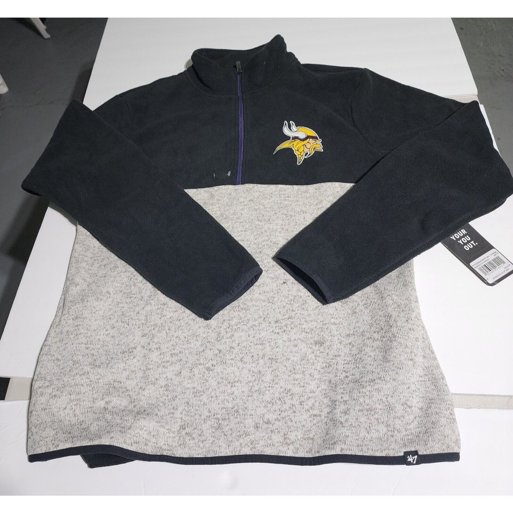 New Minnesota Vikings 47 Brand NFL Kodiak 1/4 ZIP Pullover Fleece Jacket Size M